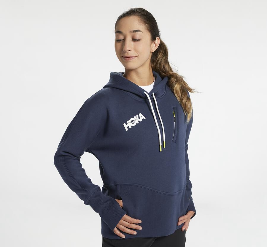 Hoka One One Kapşonlu Sweatshirt Kadın Lacivert - Performance - IB6931784